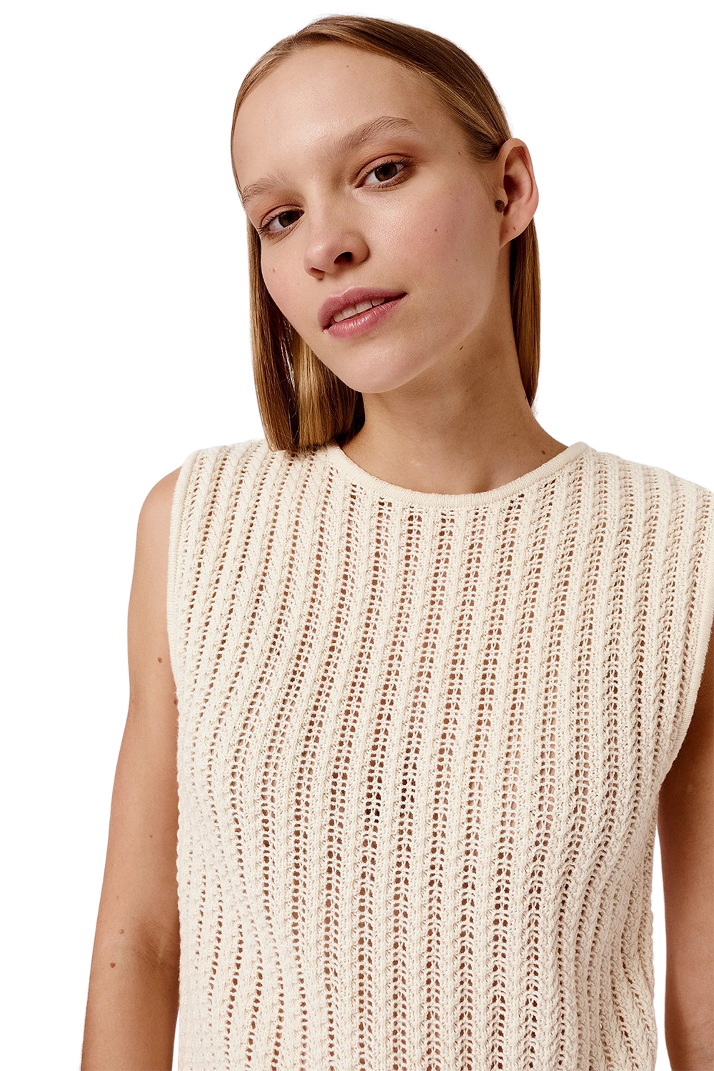 Knitted Ribbed Lace Top - Cream