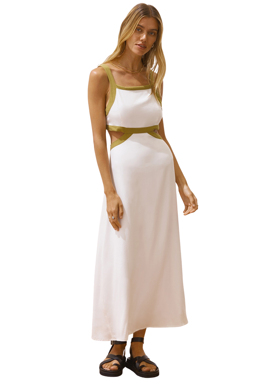 Giselle Dress - White & Avocado
