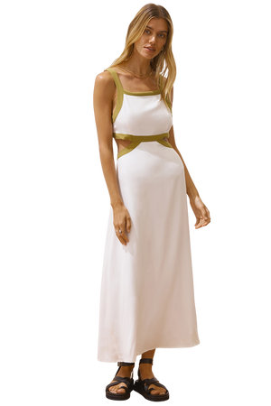 Giselle Dress - White & Avocado