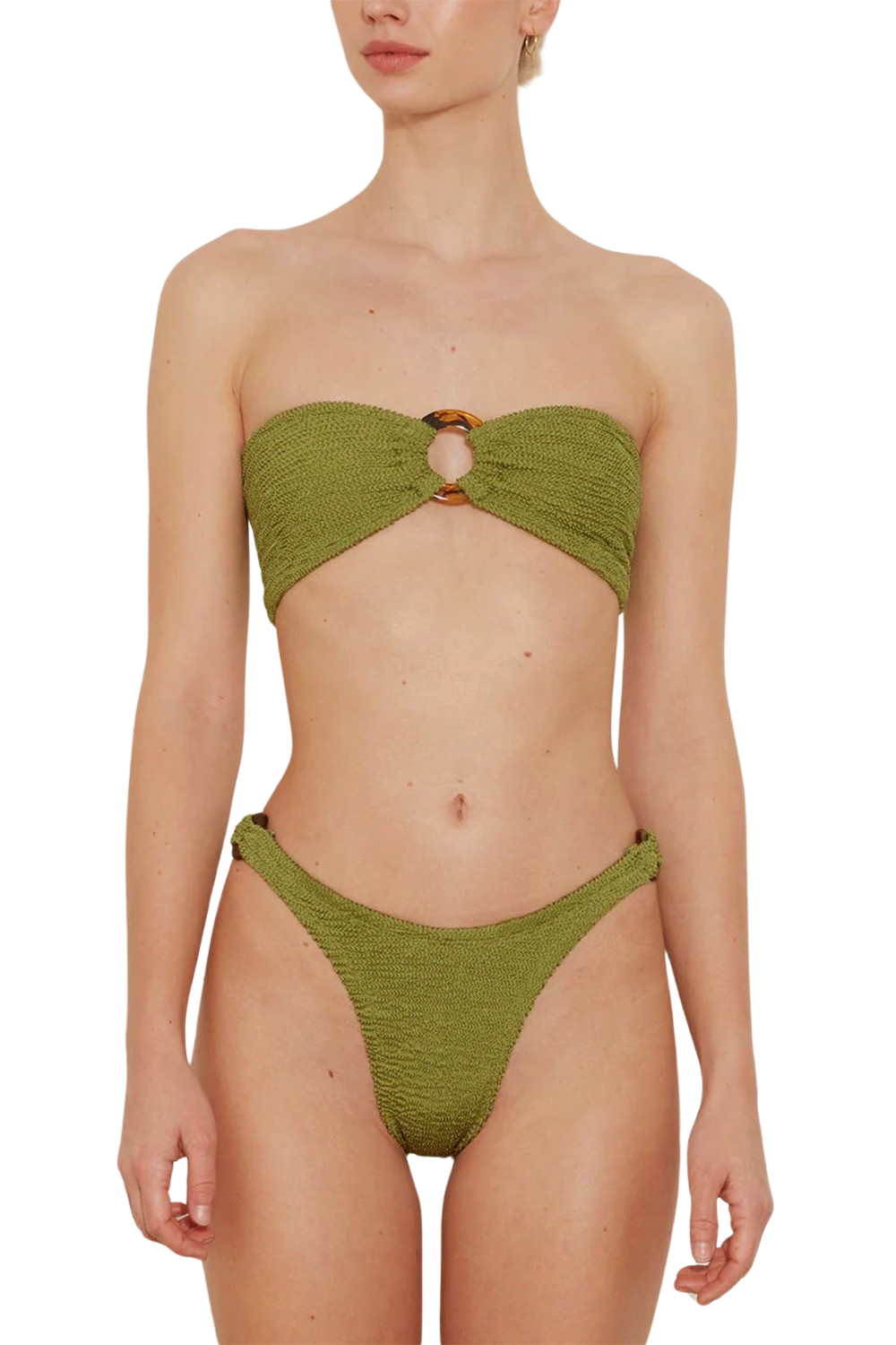 Gloria Bikini - Metallic Moss with Tortoise Hoops