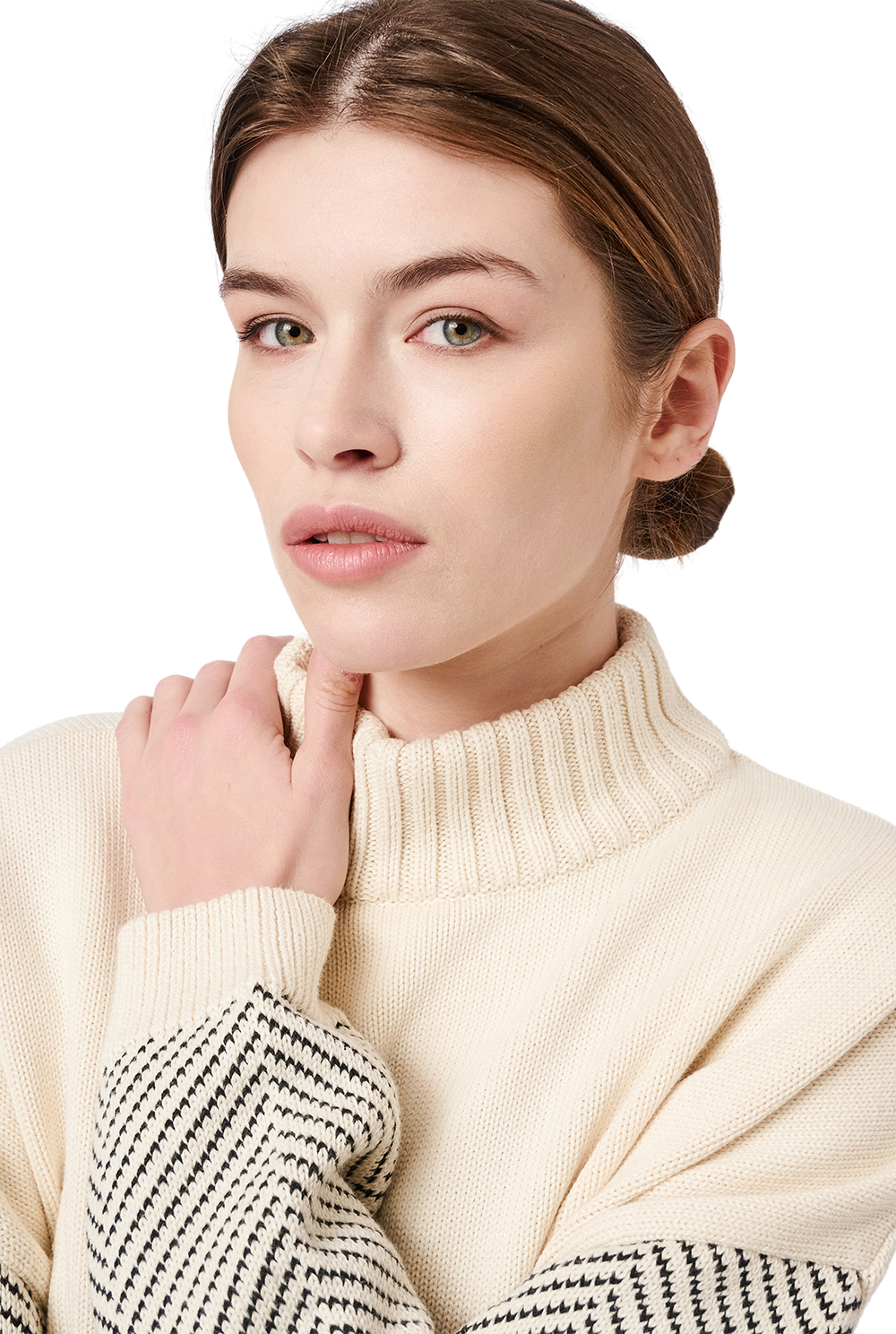 Knitted Herringbone Pullover - Cream & Black