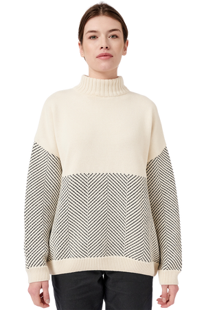 Knitted Herringbone Pullover - Cream & Black