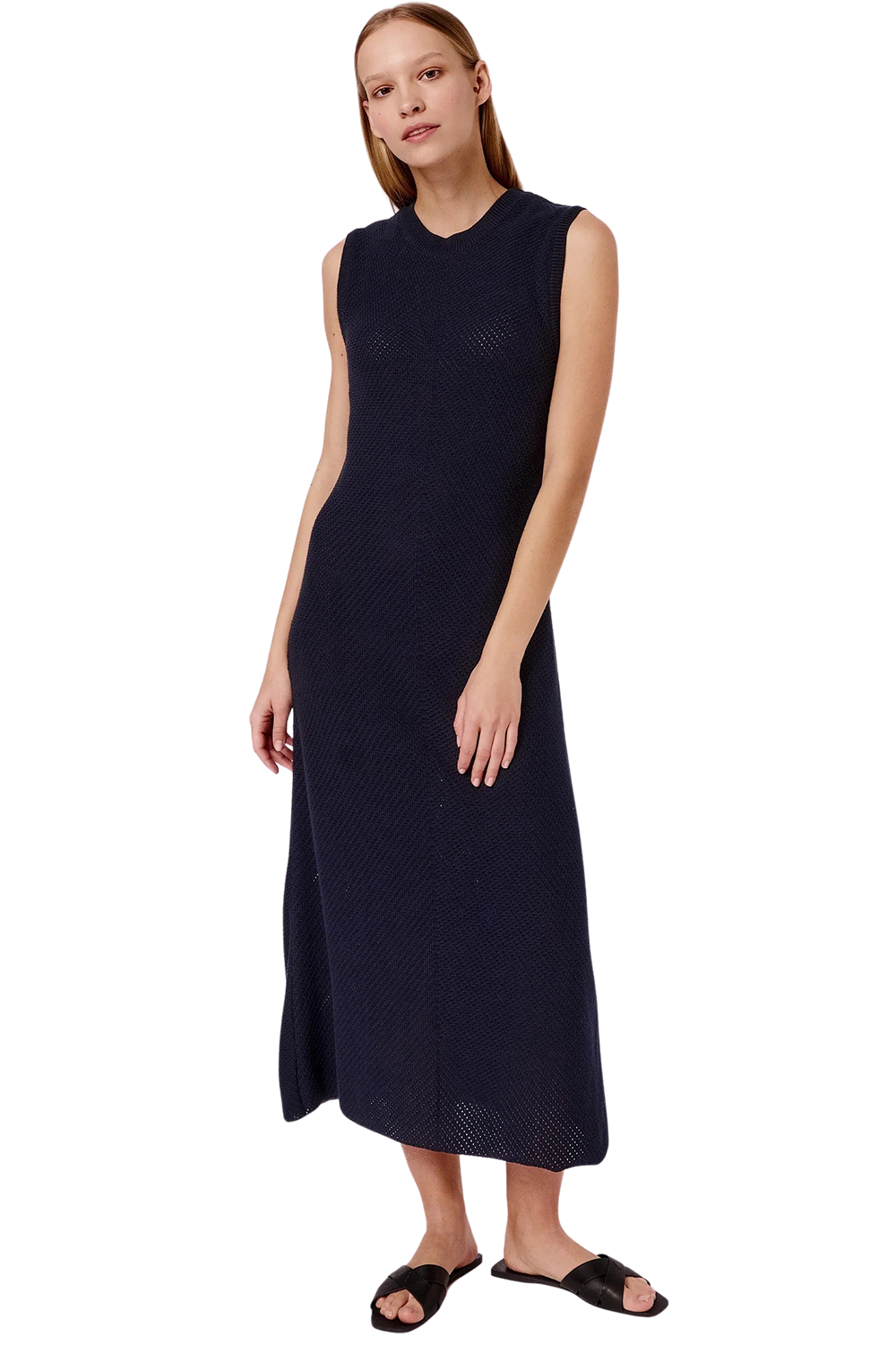Knitted Pinpoint Dress - Navy