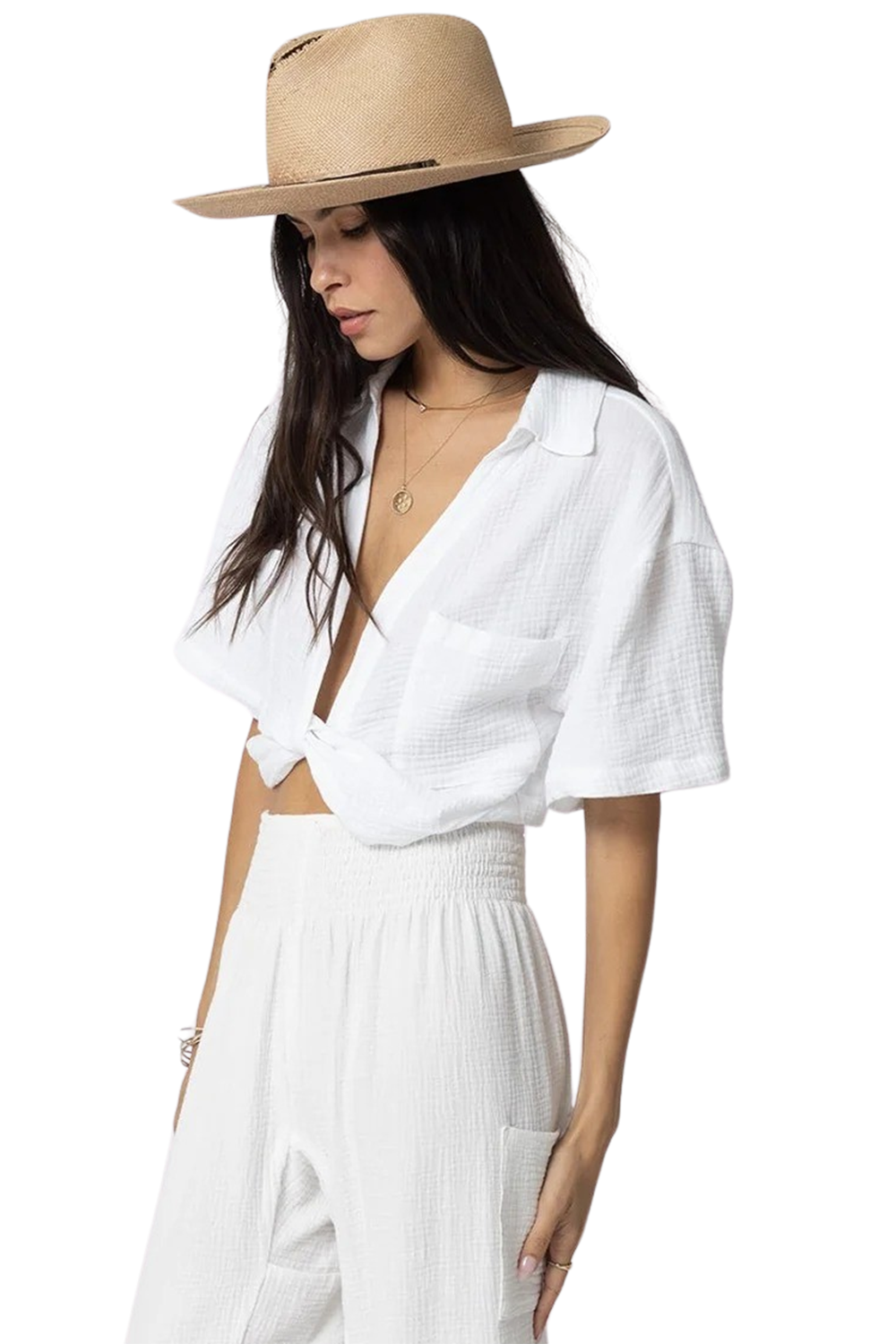 Knot Front Shirt - White Gauze