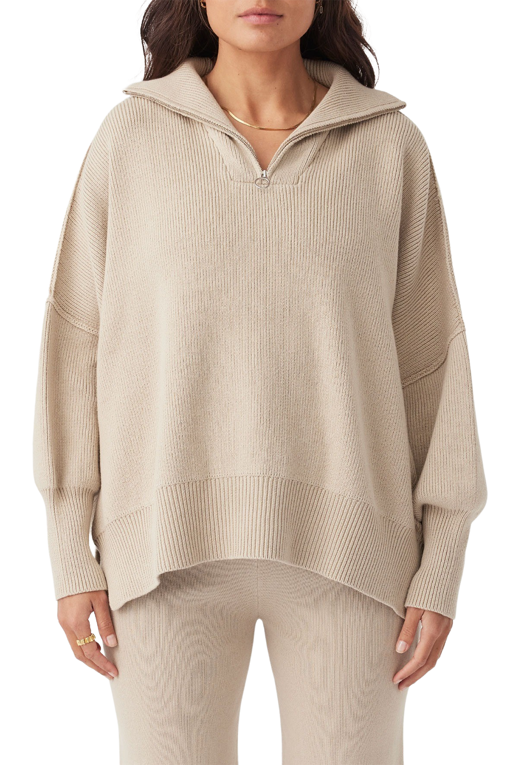 London Zip Sweater - Taupe