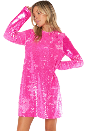Maddison Mini Dress - Bright Pink Sequins