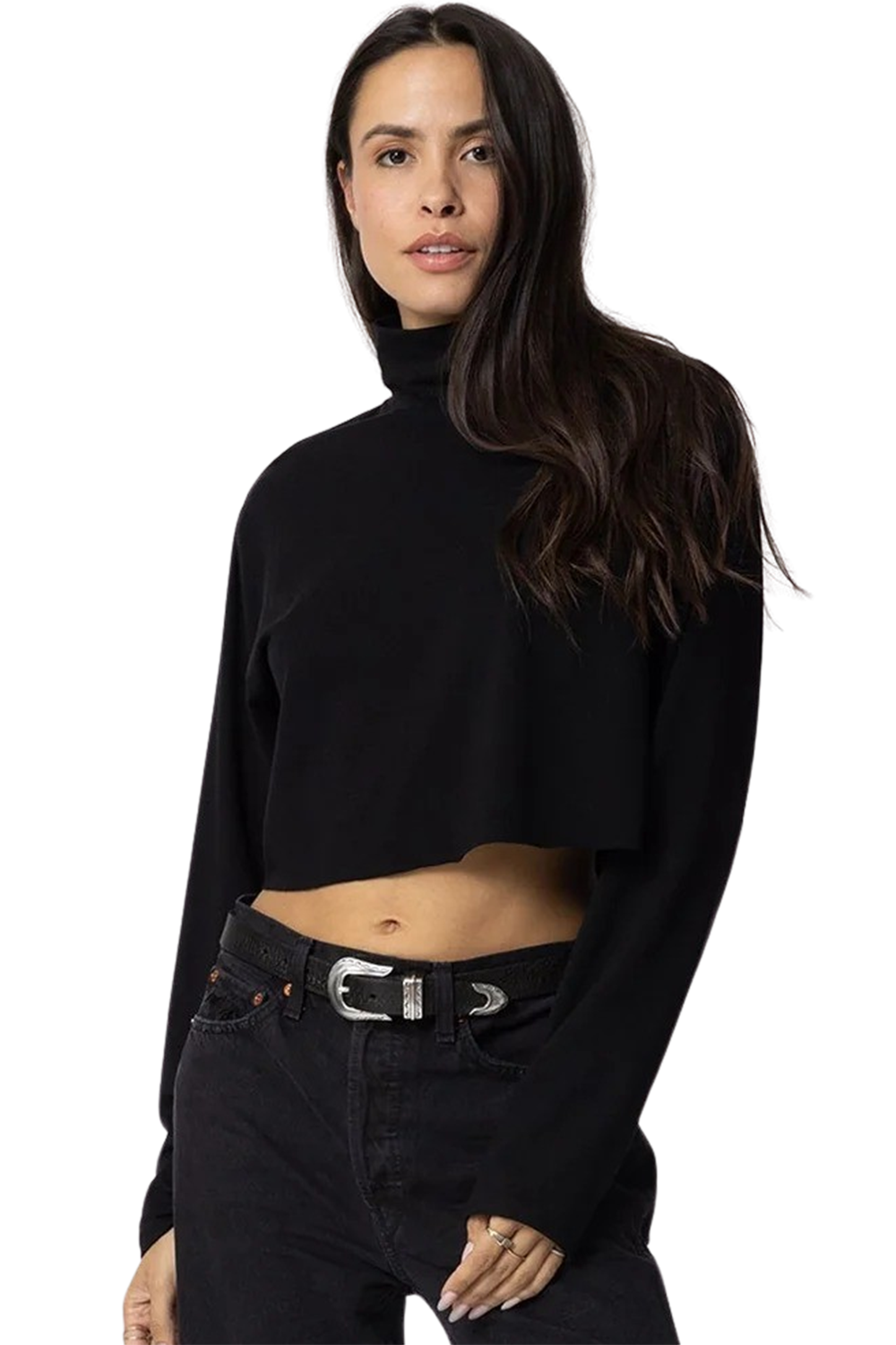 Mock Neck Crop Top - Black