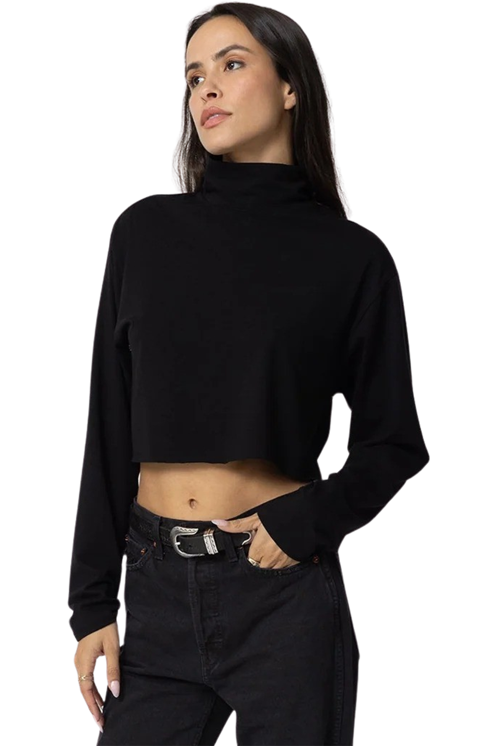 Mock Neck Crop Top - Black