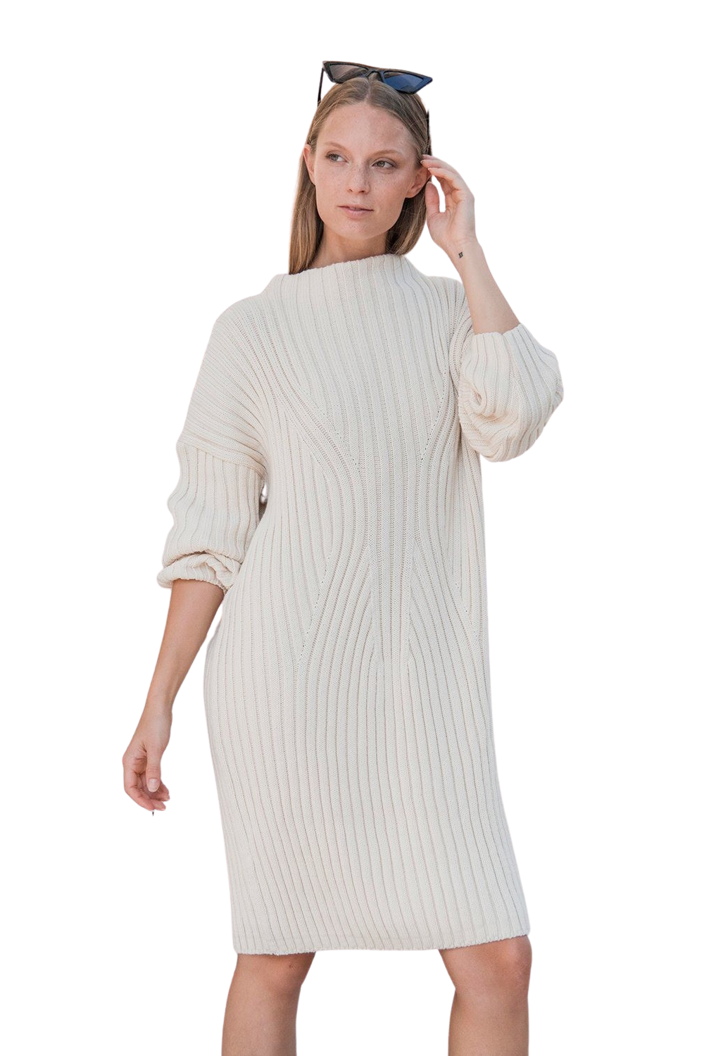 Knitted High Boat Neck Dress