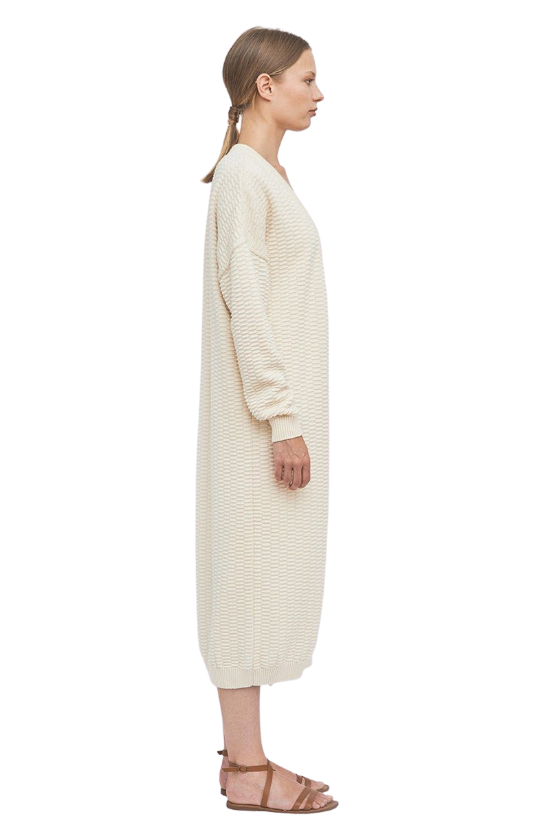 Cream Knitted Relief Long Cardigan