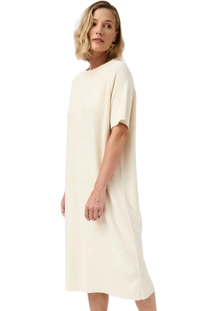 Knitted Herringbone T-Shirt Dress - Cream