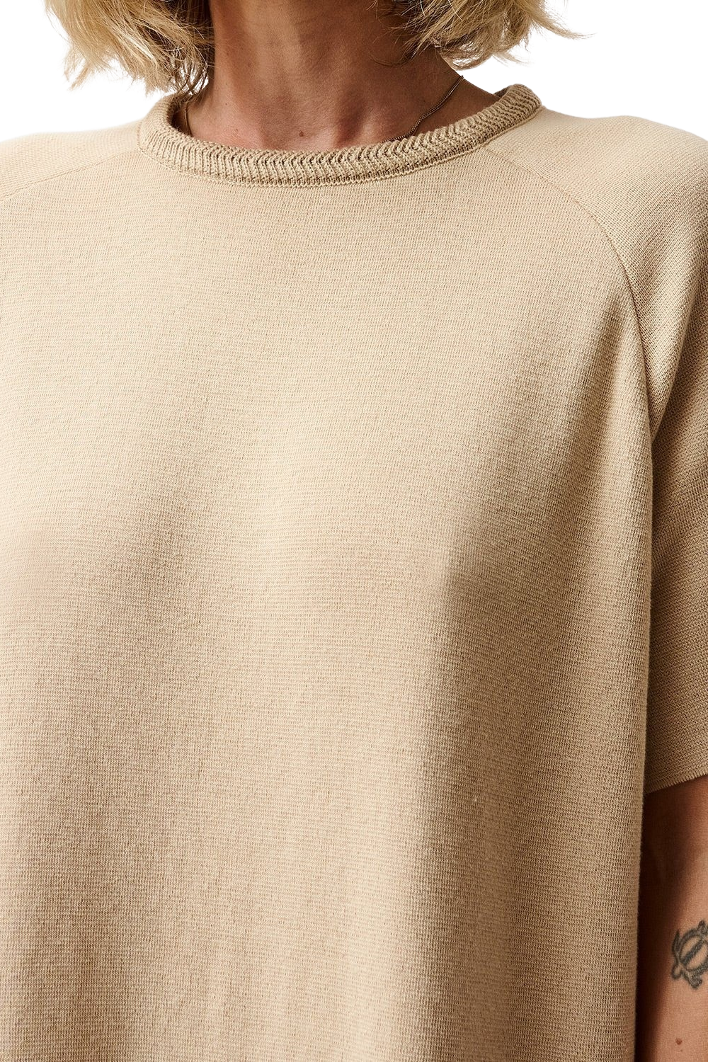 Knitted Herringbone T-Shirt Dress - Sand