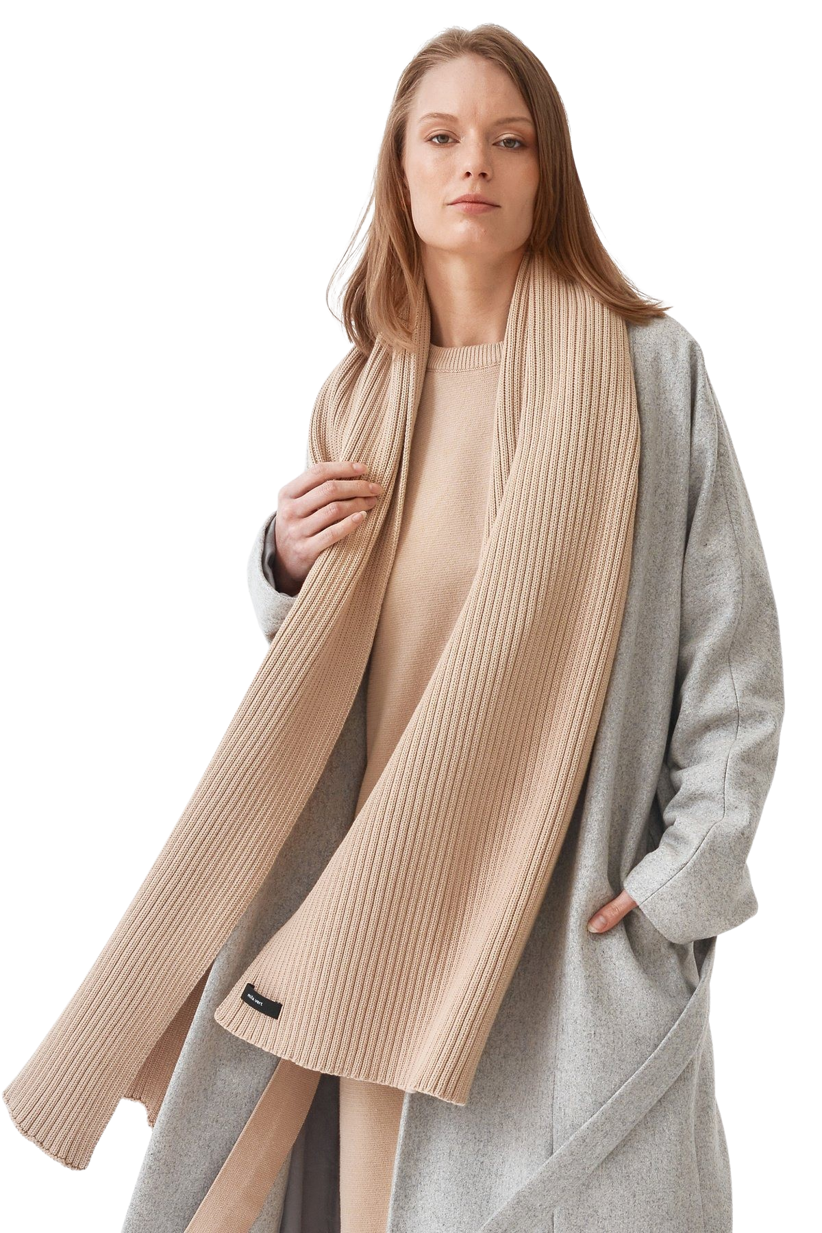 Knitted Ribbed Scarf - Sand