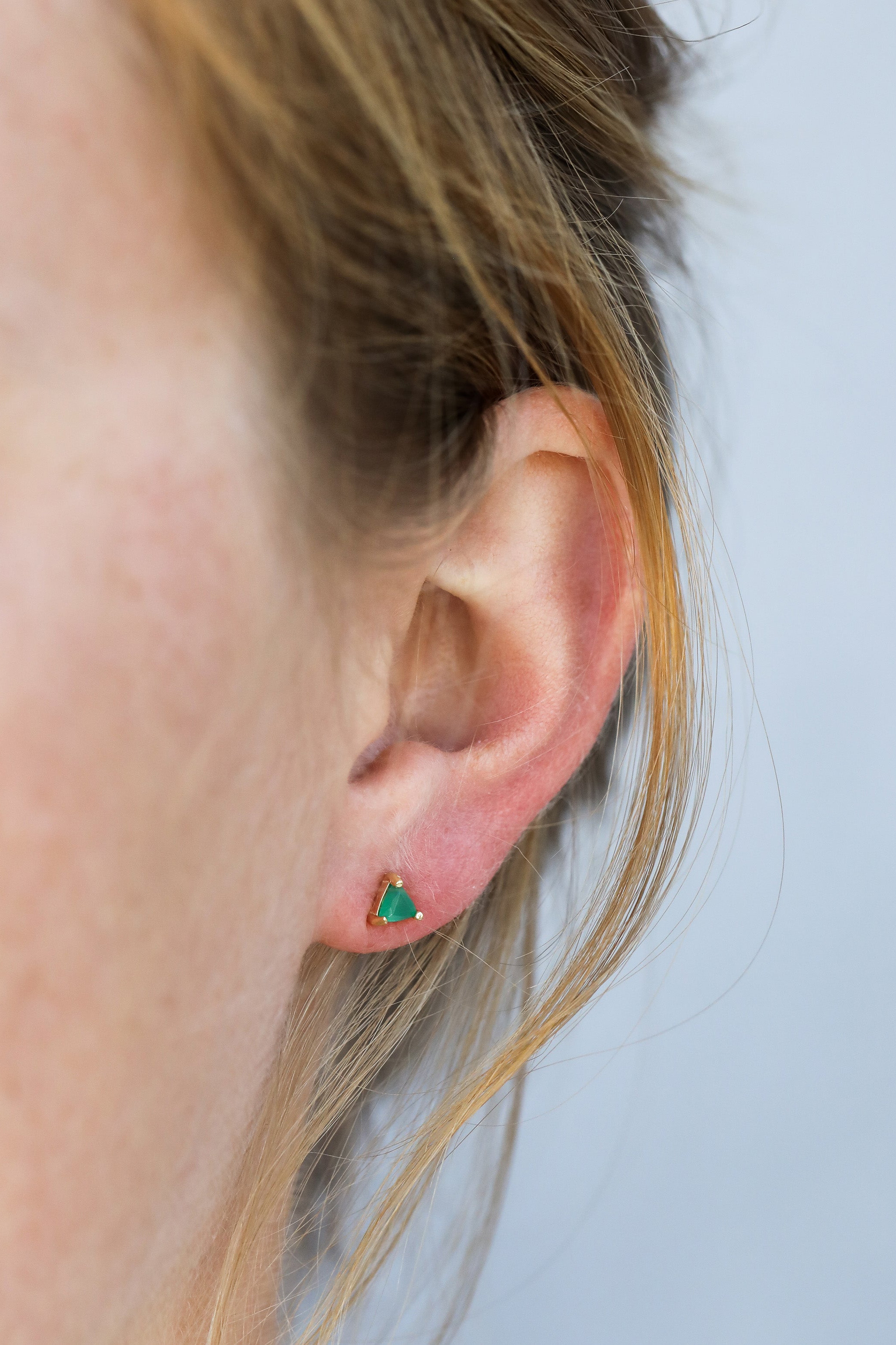 Mini Gem Earrings - Green Onyx