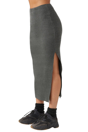 Side Slit Midi Skirt - Charcoal